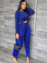Zweiteiliges bauchfreies Top + lange Hose mit Quaste